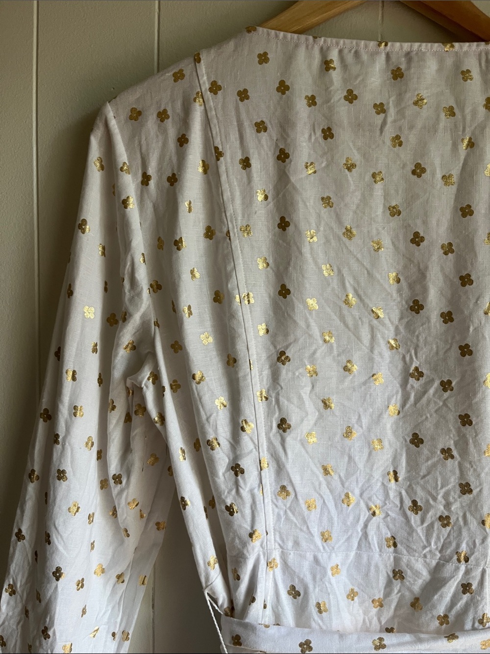 Boden Kelsey White Linen Midi Dress with Gold Floral Motif Beach Preppy Sz 10L - Picture 14 of 16